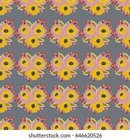 Abstract elegance seamless pattern with floral motifs in red and beige colors. Vector illustration.