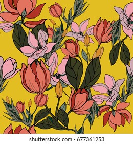 Abstract elegance seamless pattern with floral background.
