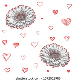Abstract elegance seamless pattern with flowers and hearts background
