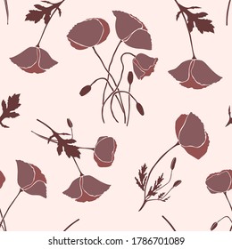 Abstract elegance seamless pattern with poppy floral background. Modern rustic abstract flowers and leaves in flat style