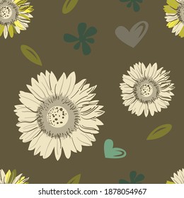 Abstract elegance seamless pattern with sun flower background. with bouquets of flowers. illustrator vector.