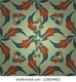 Abstract elegance vector seamless pattern with poppy flowers in gray, brown and orange colors.