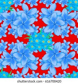 Abstract elegance vector seamless pattern with plumeria flowers on a red background.