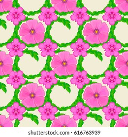 Abstract elegance vector seamless pattern with cosmos flowers on a beige background.