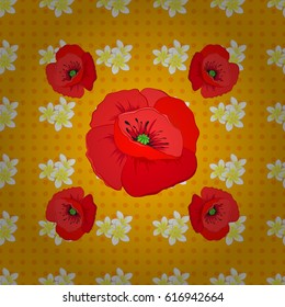 Abstract elegance vector seamless pattern with flowers on a yellow background.