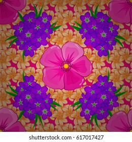 Abstract elegance vector seamless pattern with flowers on a magenta background.