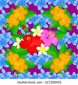 Abstract elegance vector seamless pattern with flowers on a purple background.