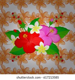 Abstract elegance vector seamless pattern with hibiscus flowers on a white background.