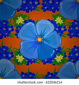 Abstract elegance vector seamless pattern with cosmos flowers on a orange background.