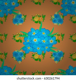 Abstract elegance vector seamless pattern with forget-me-not flowers on a brown background.