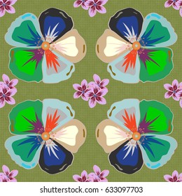 Abstract elegance vector seamless pattern with flowers in blue and green colors.
