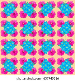 Abstract elegance vector seamless pattern with forget-me-not flowers on a beige background.