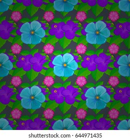 Abstract elegance vector seamless pattern with hibiscus flowers on a gray background.