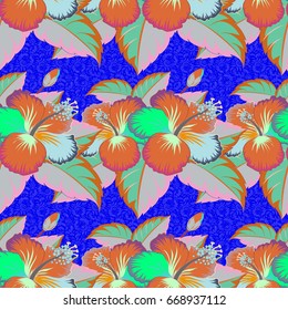 Abstract elegance vector seamless pattern with flowers in green and blue colors.