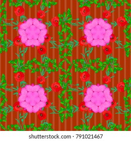 Abstract elegance vector seamless pattern with poppy flowers in pink, orange and green colors.