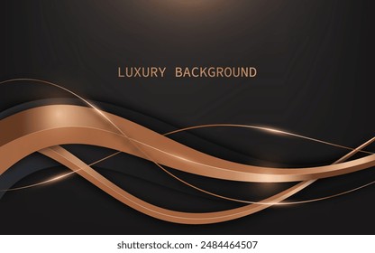 Abstrakte, elegante 3D-Wellenform aus Gold auf dunklem Hintergrund