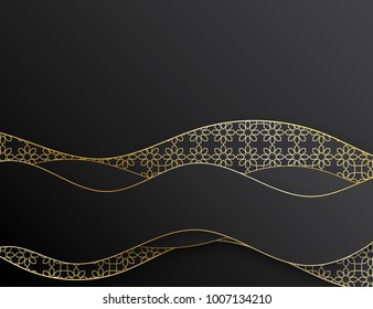 Abstract elegant 3d paper cut background, arabic geometric pattern with golden lines. Wave overlapping with shadow modern concept. 