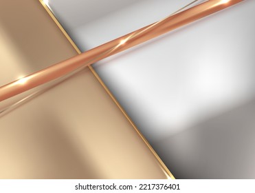 Abstract elegant 3D realistic golden paper and lines with light and shadow on white background luxury style. Vector illustration