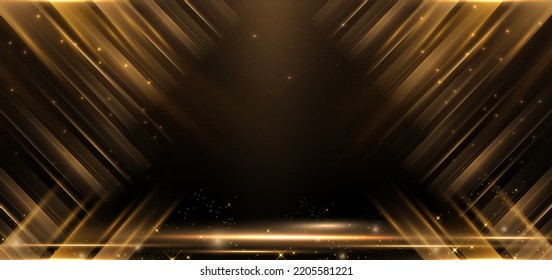 Abstract elegant 3d star gold with lighting effect diagonal scene sparkle on black background. Template premium award design. Vector illustration