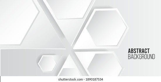 Abstract Elegant background design. Minimal composition with geometric shapes. White hexagons patterned with shadows. Layered paper decoration. Vector 3d illustration.