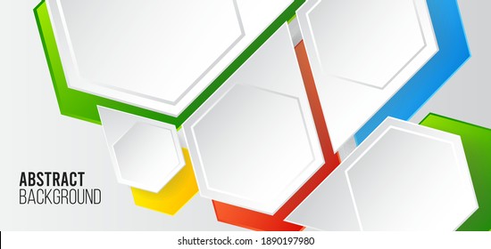 Abstract Elegant background design. Minimal composition with geometric shapes. colorful hexagons patterned with shadows. Layered paper decoration. Vector 3d illustration.