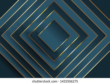 Resumen de fondo elegante con diseño cuadrado en azul y oro