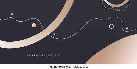 Abstract elegant banner web template gold metallic circle, wavy line on black background luxurt style. Vector illustration