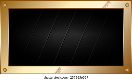 Abstract elegant black background with 3d line and gold frame. Luxury template design. premium illustration