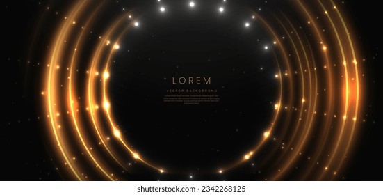 Abstract elegant black background with circle golden line and lighting effect sparkle. Luxury template award design. Vector illustration