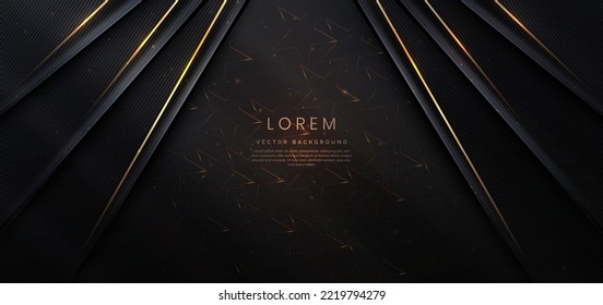 Abstract elegant black background with golden line and lighting effect sparkle. Luxury template design. Vector illustration