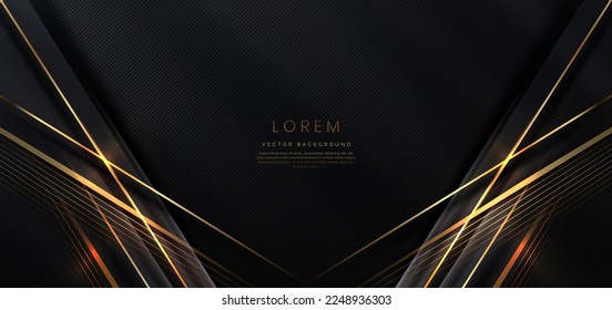 Abstract elegant black background with golden line and lighting effect sparkle. Luxury template design. Vector illustration