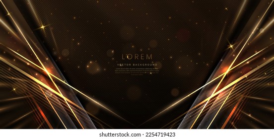 Abstract elegant black background with golden line and lighting effect sparkle. Luxury template design. Vector illustration