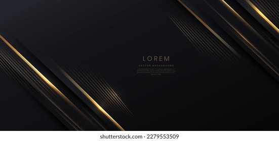 Abstract elegant black background with golden line and lighting effect sparkle. Luxury template award design. Vector illustration