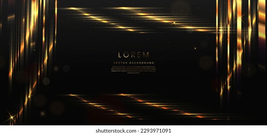 Abstract elegant black background with golden lines and lighting effect sparkle. Luxury template award design. Vector illustration