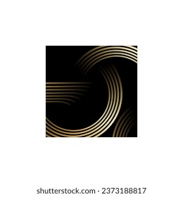 Abstract elegant black background with shiny gold geometric lines. Modern gold diagonal rounded lines pattern. Luxurious style. Template Suitable for covers, posters, presentations
