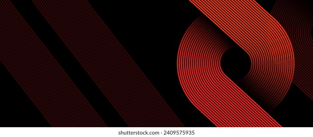 Resumen elegante fondo negro con líneas geométricas doradas brillantes. Patrón de líneas redondeadas diagonales oro modernas. Plantilla de banner horizontal. Adecuado para portadas, carteles, presentaciones, vectores