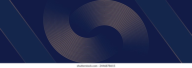 Abstract elegant black background with shiny gold geometric lines. Modern golden diagonal rounded lines pattern. Luxury style. Horizontal banner template. Suit for cover, poster, presentation, banner