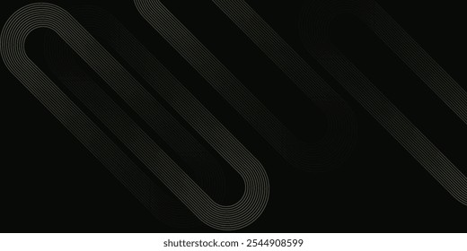 Abstract elegant black background with shiny gold geometric lines. Modern golden diagonal rounded lines pattern. Luxury style. Horizontal banner