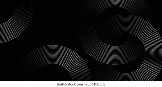 Abstract elegant black background with shiny gold geometric lines. Modern golden diagonal rounded lines pattern. Luxury style. Horizontal banner template.