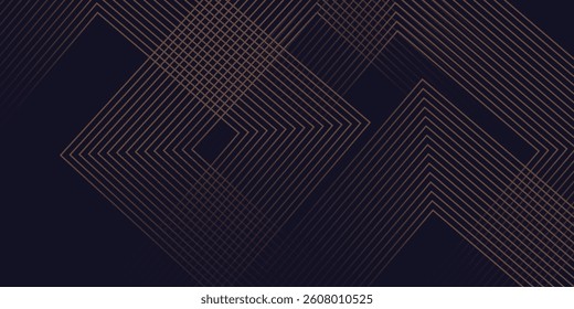 Abstract elegant black background with shiny gold geometric lines. Modern gold diagonal rounded lines pattern.Horizontal banner template. vector eps10