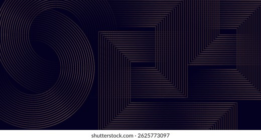 Abstractas fondo negro elegante con líneas geométricas doradas brillantes. Moderno patrón de líneas redondeadas diagonales doradas. Plantilla de Anuncio Horizontal. Adecuado para portadas, carteles, presentaciones, Vectores
