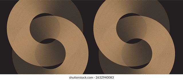 Abstract elegant black background with shiny gold geometric lines. Modern gold diagonal rounded lines pattern.Horizontal banner template. Suitable for covers, posters, presentations, vectors