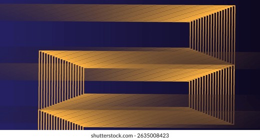 Abstract elegant black background with shiny gold geometric lines. Modern gold diagonal rounded lines pattern.Horizontal banner template. Suitable for covers, posters, presentations, vectors