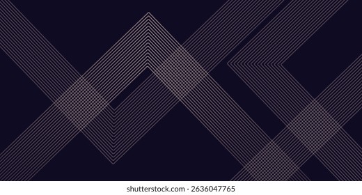 Fundo preto elegante abstrato com linhas geométricas douradas brilhantes. Padrão de linhas arredondadas diagonais de ouro moderno.Modelo de banner horizontal. Adequado para capas, cartazes, apresentações, vetores