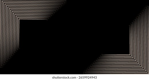 Abstract elegant black background with shiny gold geometric lines. Modern gold diagonal rounded lines pattern.Horizontal banner template. Suitable for covers, posters, presentations, vectors