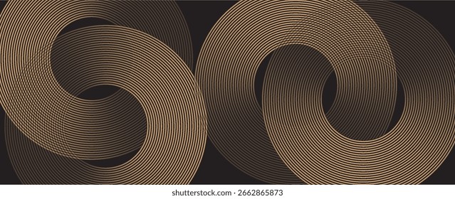 Abstractas fondo negro elegante con líneas geométricas doradas brillantes. Moderno patrón de líneas redondeadas diagonales doradas. Plantilla de Anuncio Horizontal. Adecuado para portadas, carteles, presentaciones, eps 10