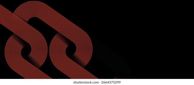 Abstrakter, eleganter schwarzer Hintergrund mit geometrischen Linien in glänzendem Gold. Modernes goldenes diagonales gerundetes Linienmuster. Vorlage für horizontale Banner. Geeignet für Umschläge, Poster, Präsentationen.