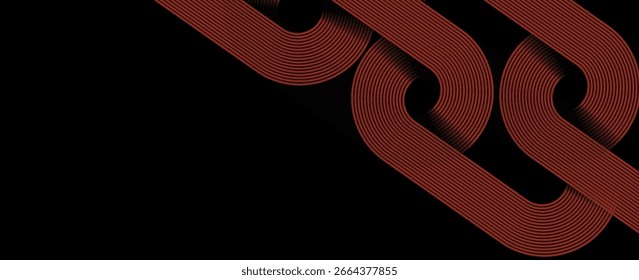 Abstract elegant black background with shiny gold geometric lines. Modern gold diagonal rounded lines pattern. Horizontal banner template. Suitable for covers, posters, presentation. eps 10