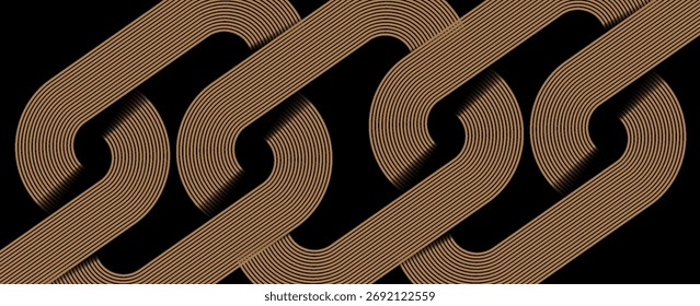 Abstract elegant black background with shiny gold geometric lines. Modern gold diagonal rounded lines pattern. Horizontal banner template. Suitable for covers, posters, presentation. vector