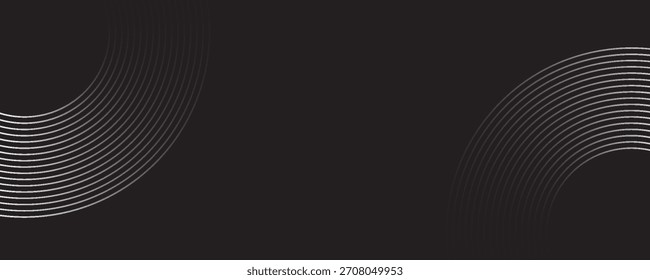 Abstractas fondo negro elegante con líneas geométricas doradas brillantes. Moderno patrón de líneas redondeadas diagonales doradas. Estilo de lujo. Plantilla Horizontal de Anuncio.